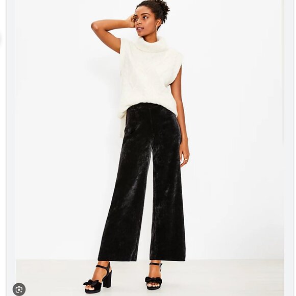 LOFT Ribbed Velour Pull On Wide Leg Pants - Picture 1 of 11